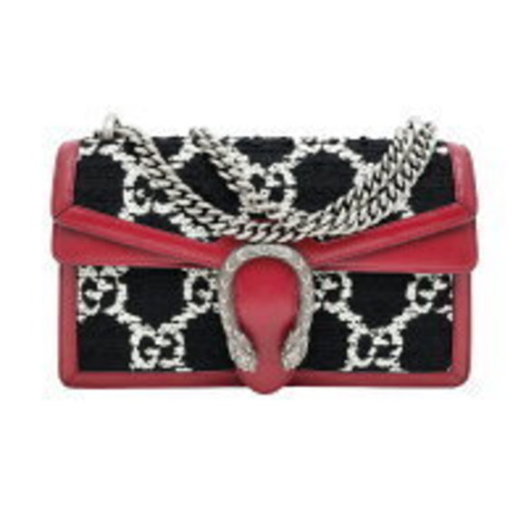 Gucci Dionysus Chain Shoulder Bag Tweed Leather Black Red - Picture 1 of 9